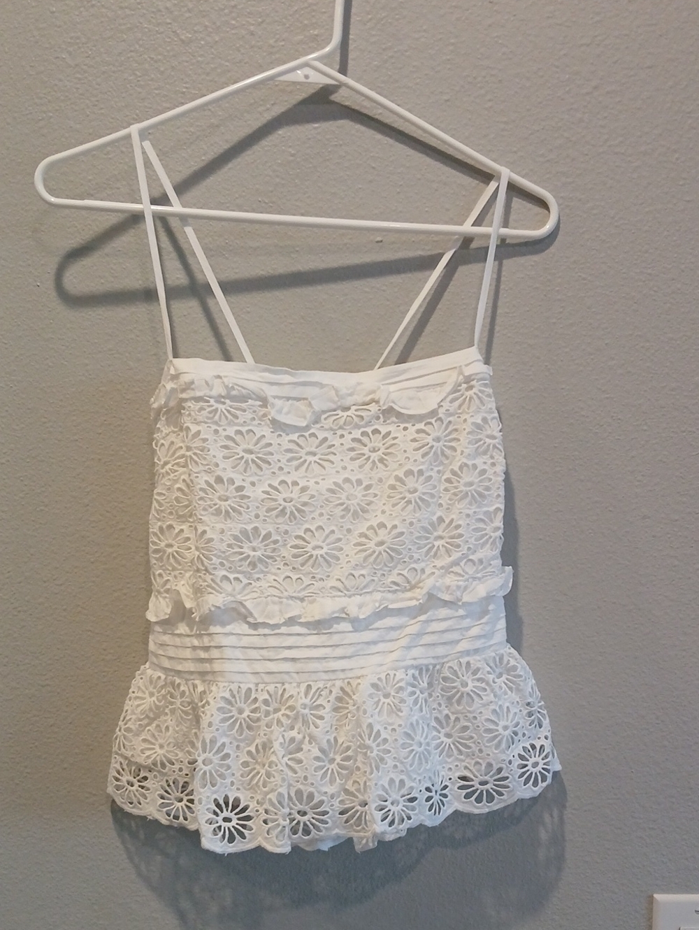 J. Crew White Eyelet Floral Lace Peplum Cami